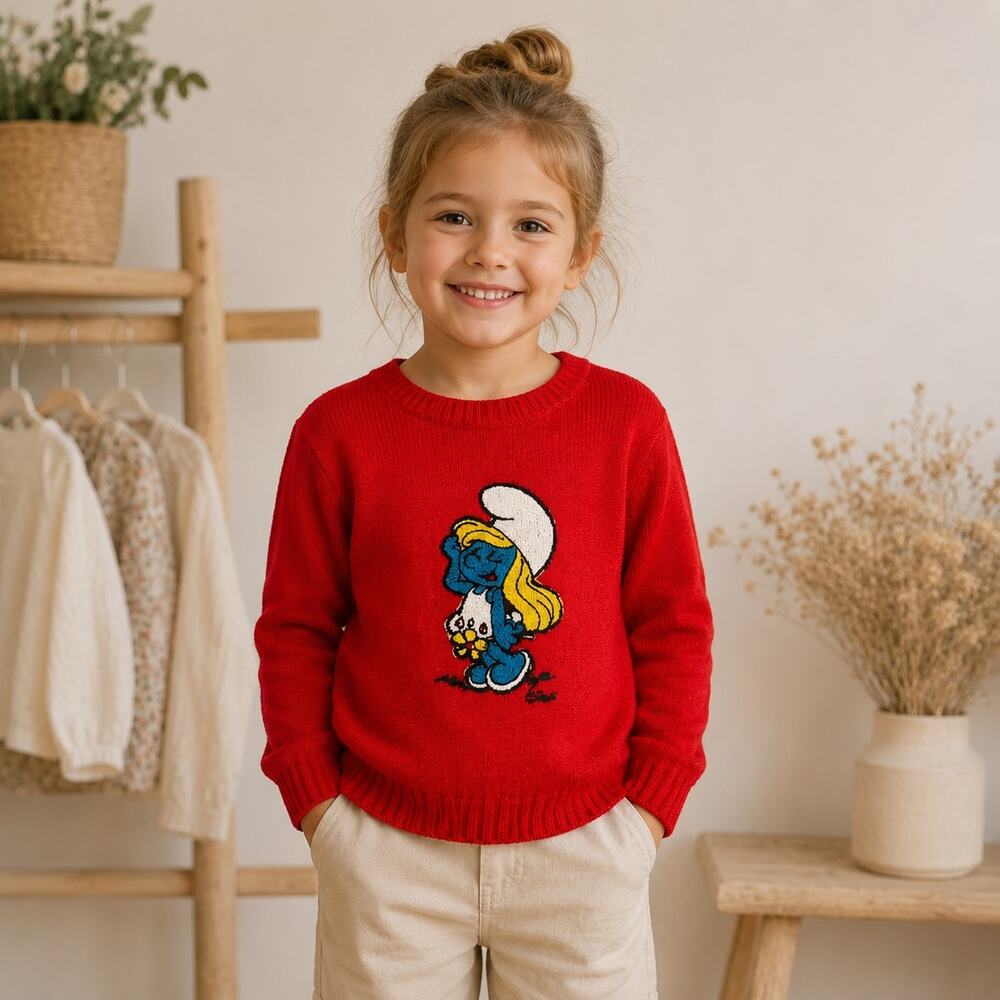 Vintage Red Smurfette Pelican Feathers Sweater 12/ 24 months